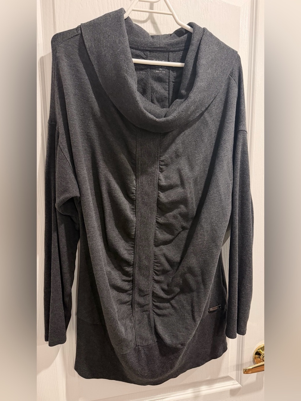 Calvin Klein Charcoal Gray Cowl Neck Ruched Sweater